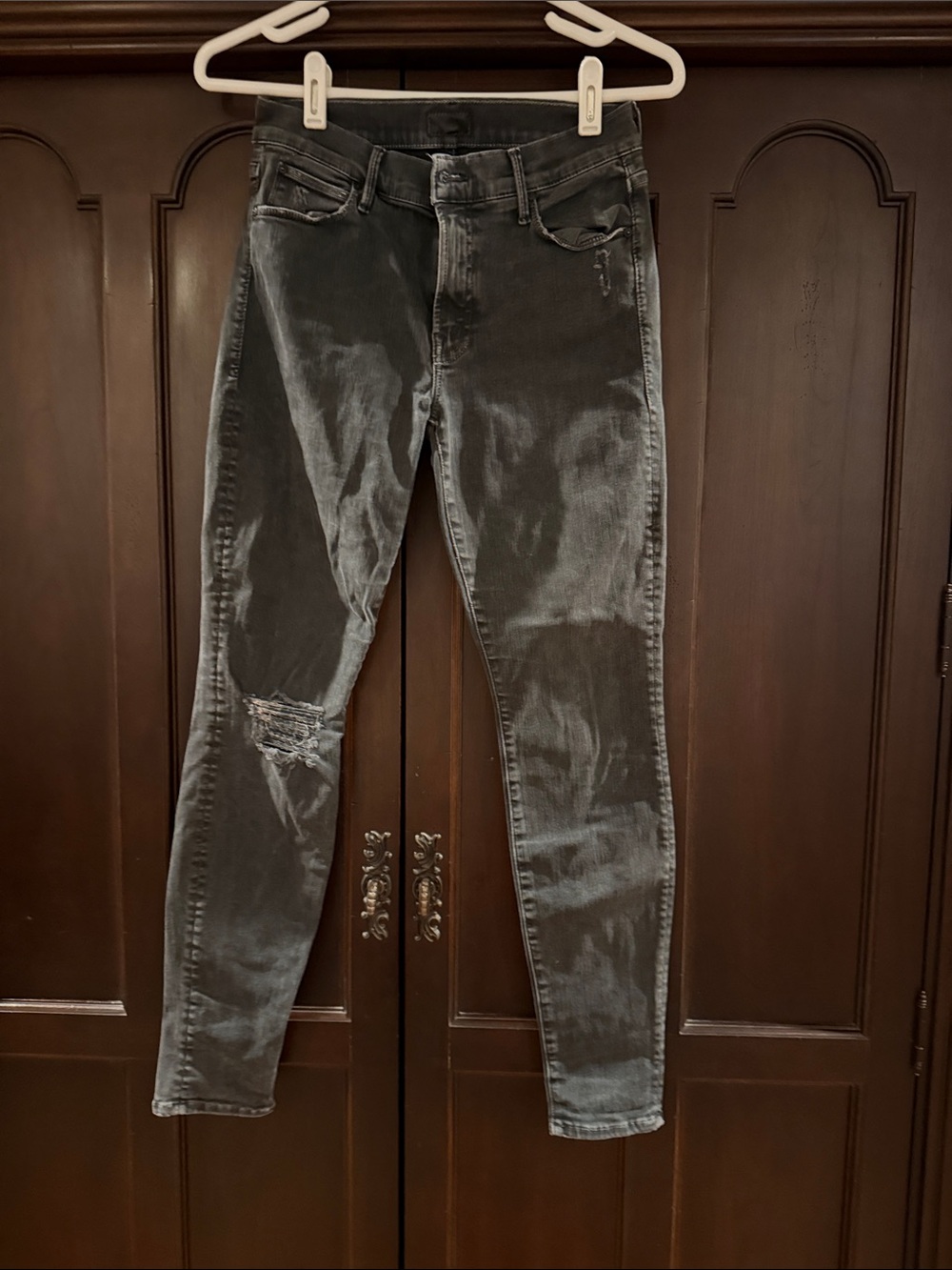 MOTHER Black Distressed Skinny Jeans